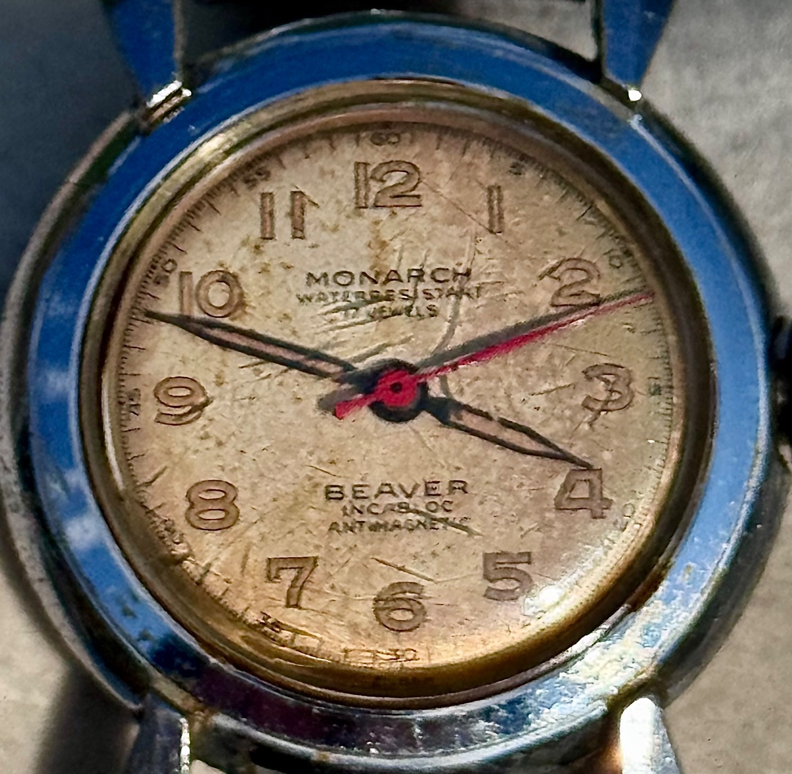 Vintage Monarch Beaver Incabloc Swiss Watch Running Military PX Korea