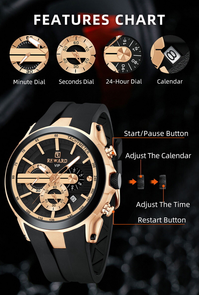 REWARD Men’s Multifunction Chronograph Calendar Luminous Waterproof Quartz Watch