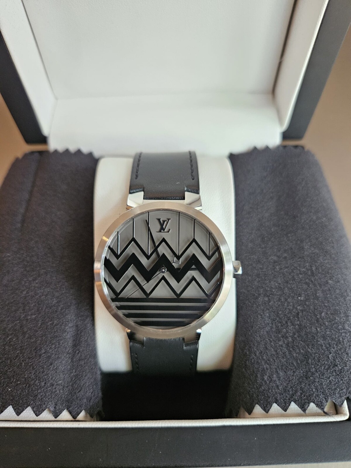 Louis Vuitton Tambour Slim “Waves”; Rare + Modern + Stunning; Perfect 39mm Size!