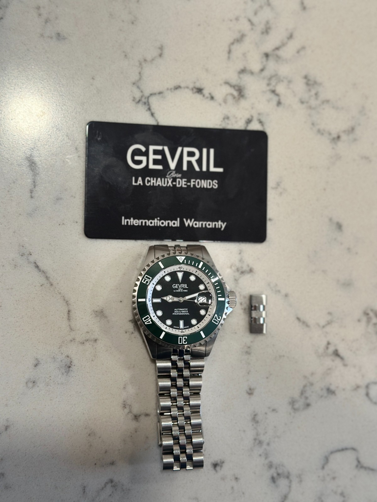 Gevril Men’s 4859B Wall Street Sellita “Starbucks” Green Ceramic Bezel Watch