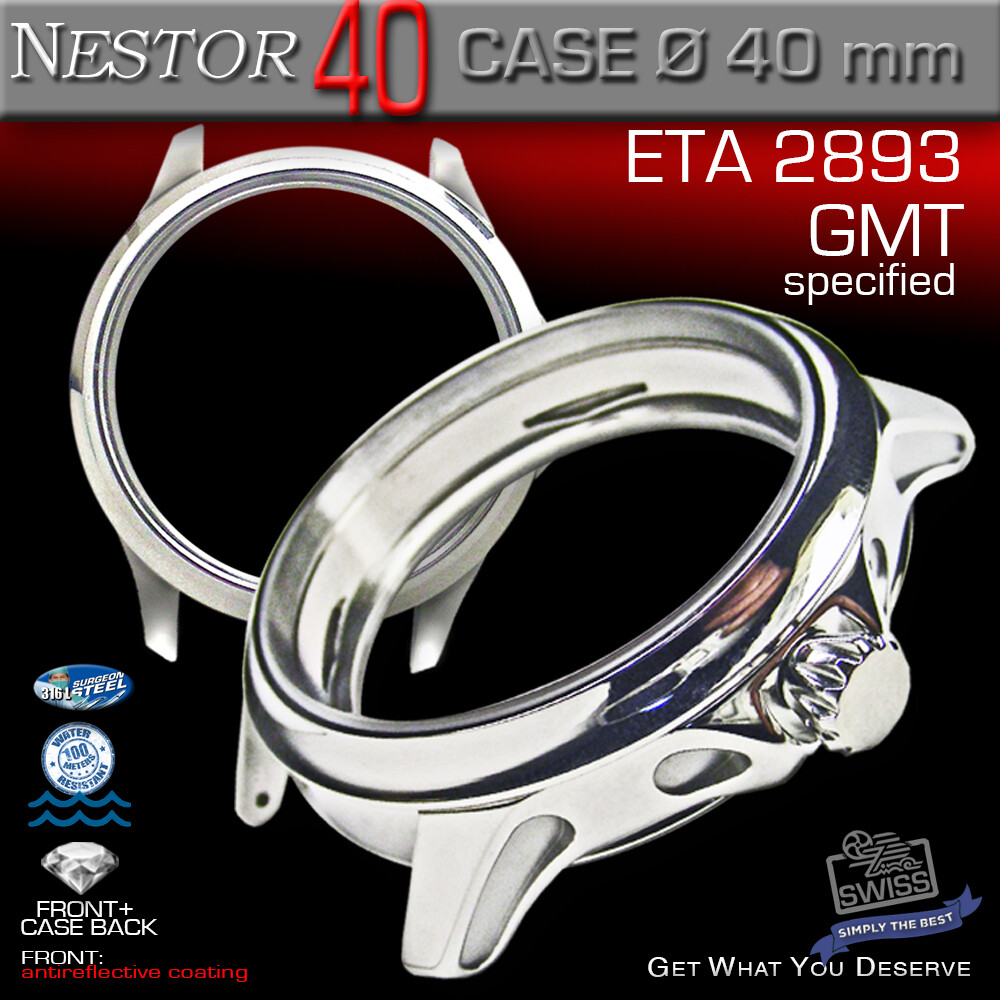 WATCH CASE NESTOR FIT MOVEMENT ETA-2893-2GMT, Ø 40 MM, ST.STEEL,SAPPHIRE CRYSTAL
