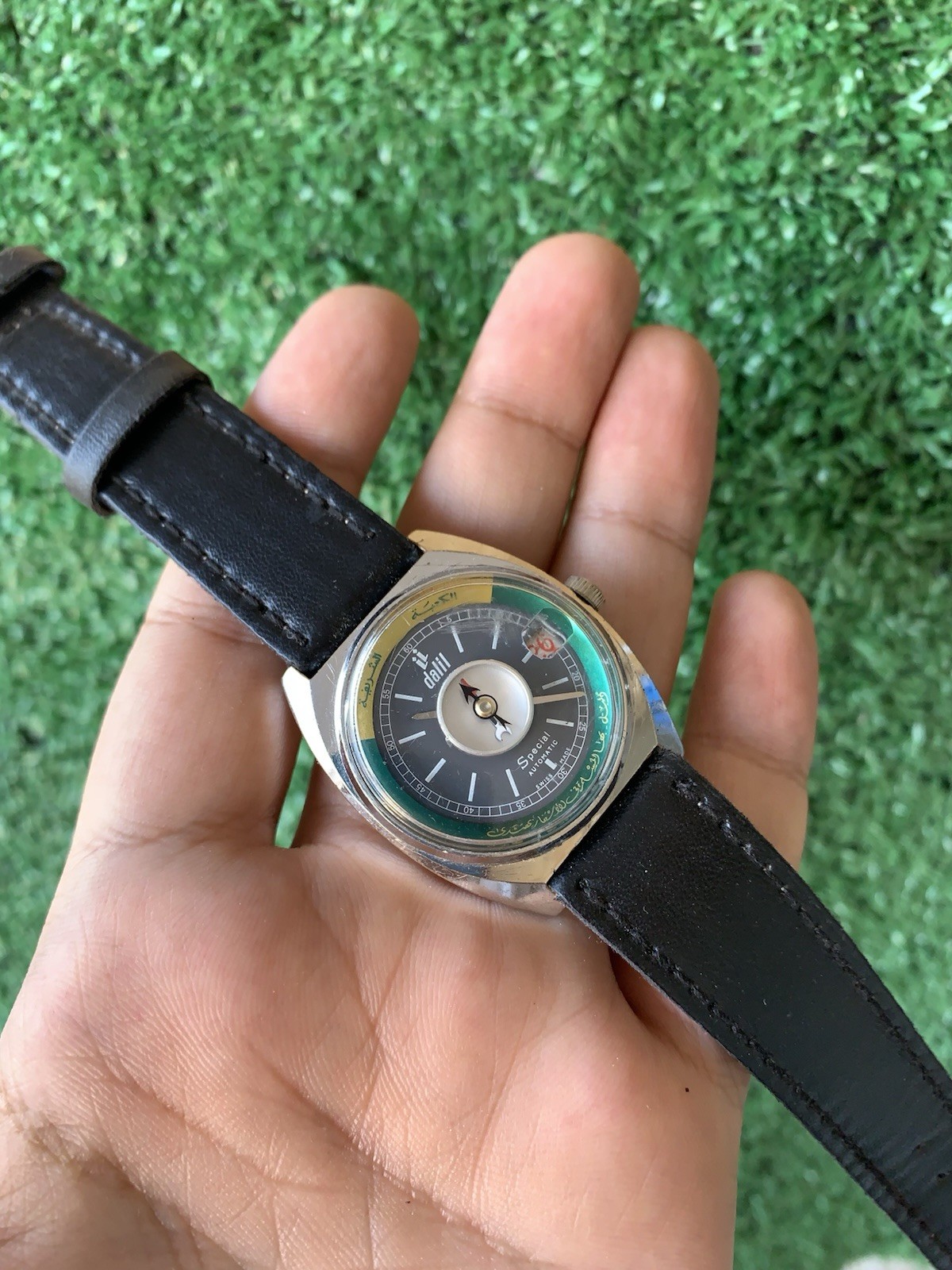 Dalil Special Automatic Islamic Compass Vintage Watch Swiss Made Date 34mm Men
