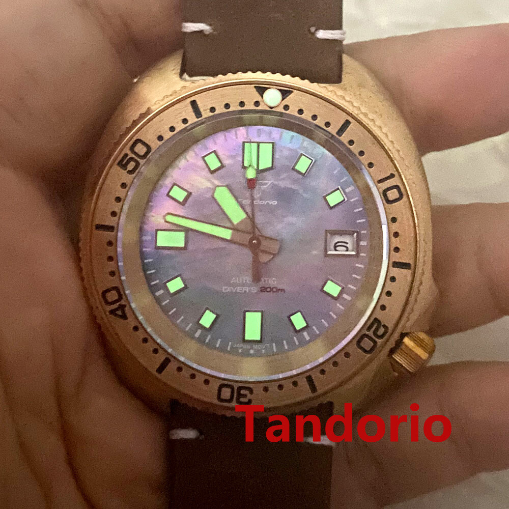44mm Tandorio Mother of pearl Solid Full Cusn8 Bronze NH35A 20ATM Men Watch Date