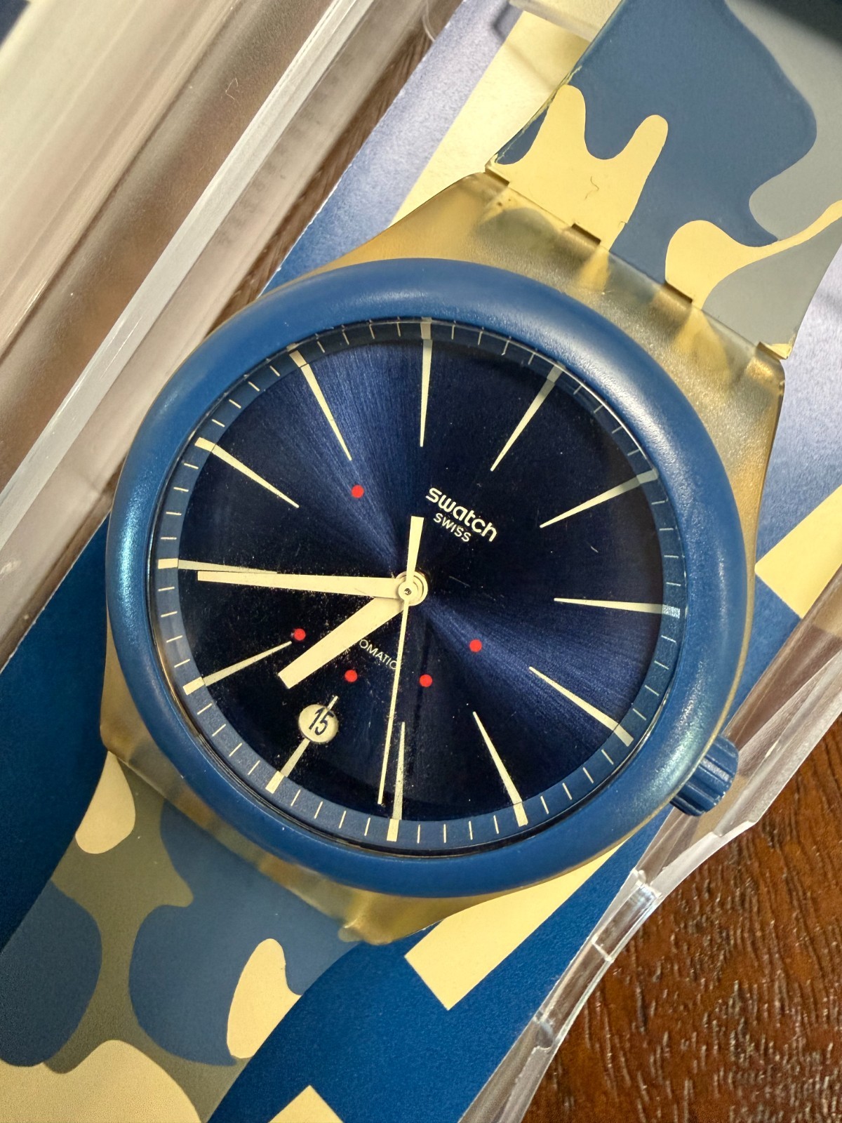 Swatch Sistem51 SUTT400 Incognito Automatic Blue Camo 42mm Box Papers Running