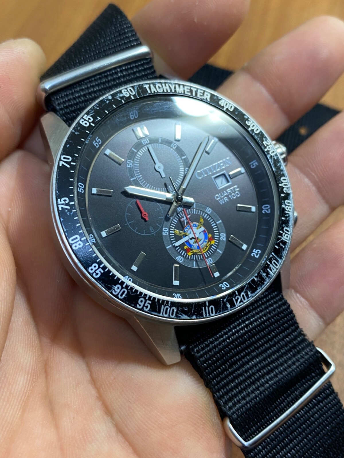 vintage Citizen PAF Pakistan Air Defense Force Quartz Chronograph Big Pilot Date