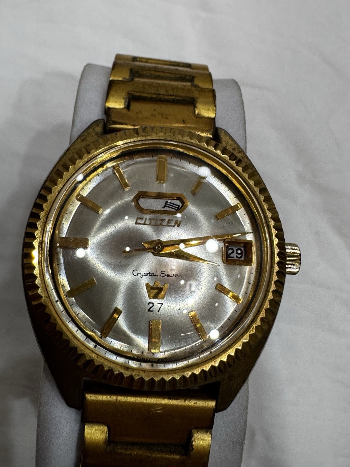Vtg 1967 Citizen Crystal 7 Seven 27 Jewels Automatic Day Date Gents Watchworking