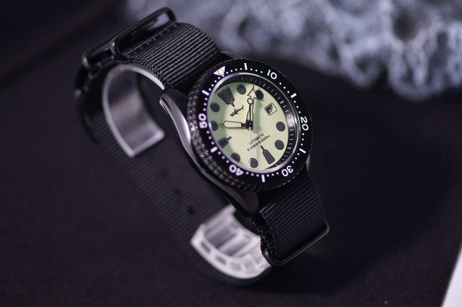 Heimdallr SKX007 Black PVD Creme Full Lume Day Date NH36A Automatic Diver Watch