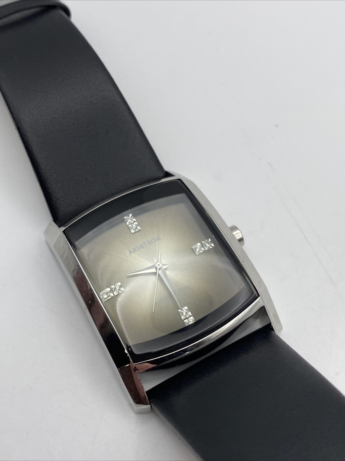 Armitron Watch Mens 33mm Rectangular Gray Ombre Dial Black Leather New Battery