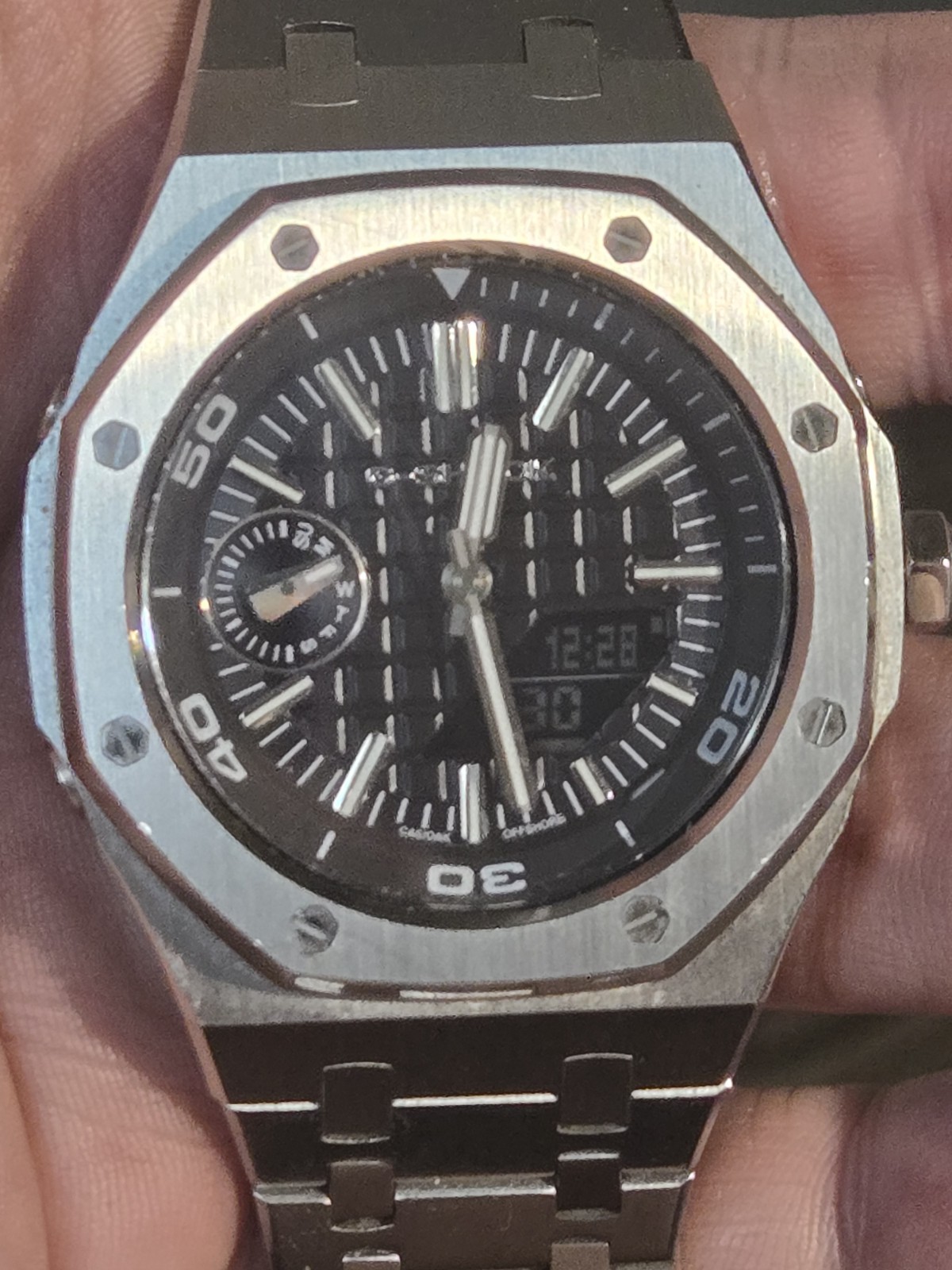 Casio G-Shock Men’s Analog/Digital Octagon SS Bracelet Black Dial Quartz Lume