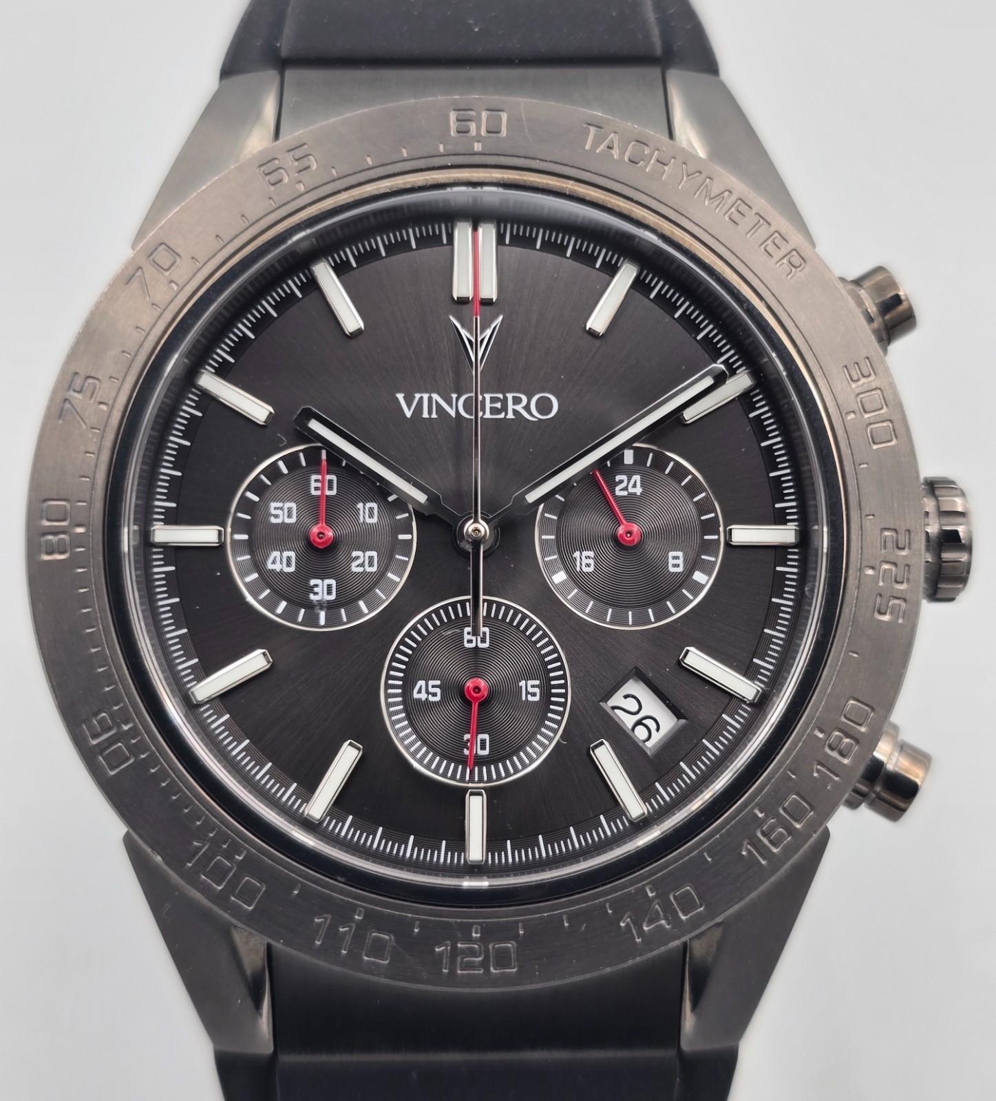 Vincero Chronograph Watch VK63 Mecha Quartz Gunmetal Sapphire Rubber Strap
