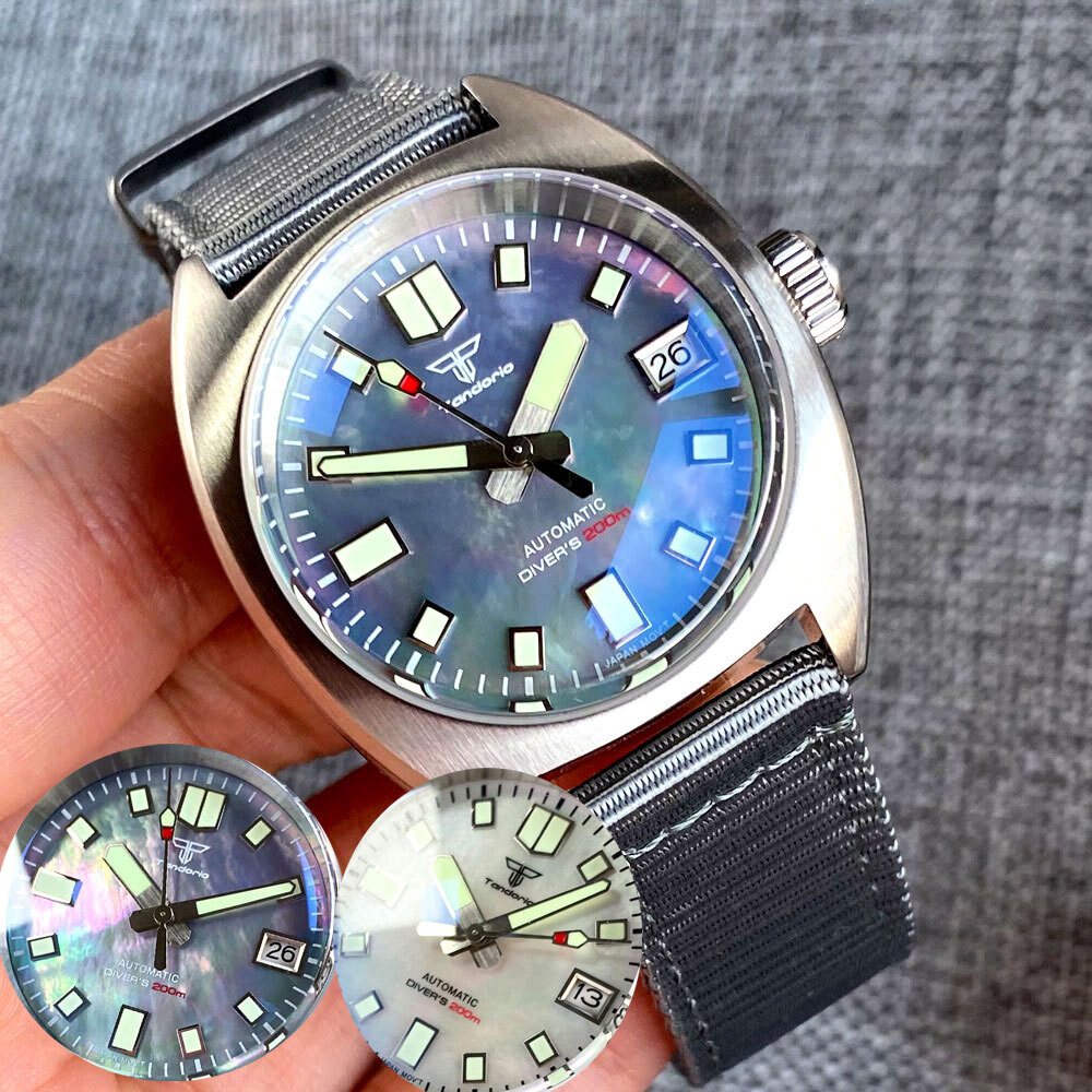 36mm Tandorio Black Shell Dial Sapphire Glass NH35 Automatic Military Mens Watch