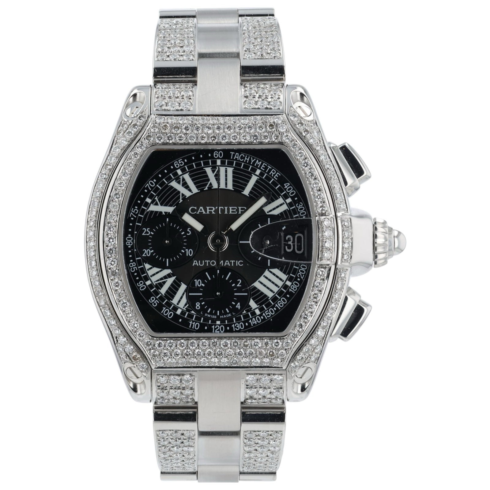 Cartier Roadster Black Dial Steel Diamond 40mm Automatic Men’s Watch W62007X6