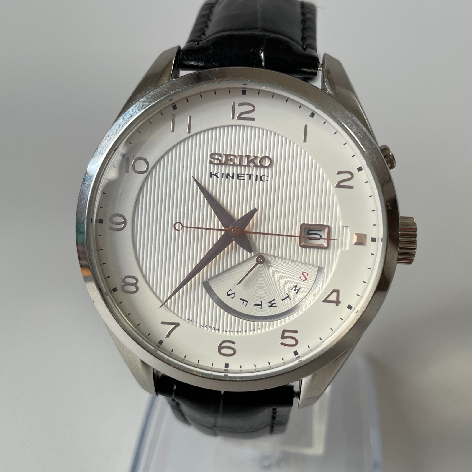 Seiko Kinetic 5M84-0AC0 [US Stock] Pinstripe Dial Automatic Mens Watch *N.Mint