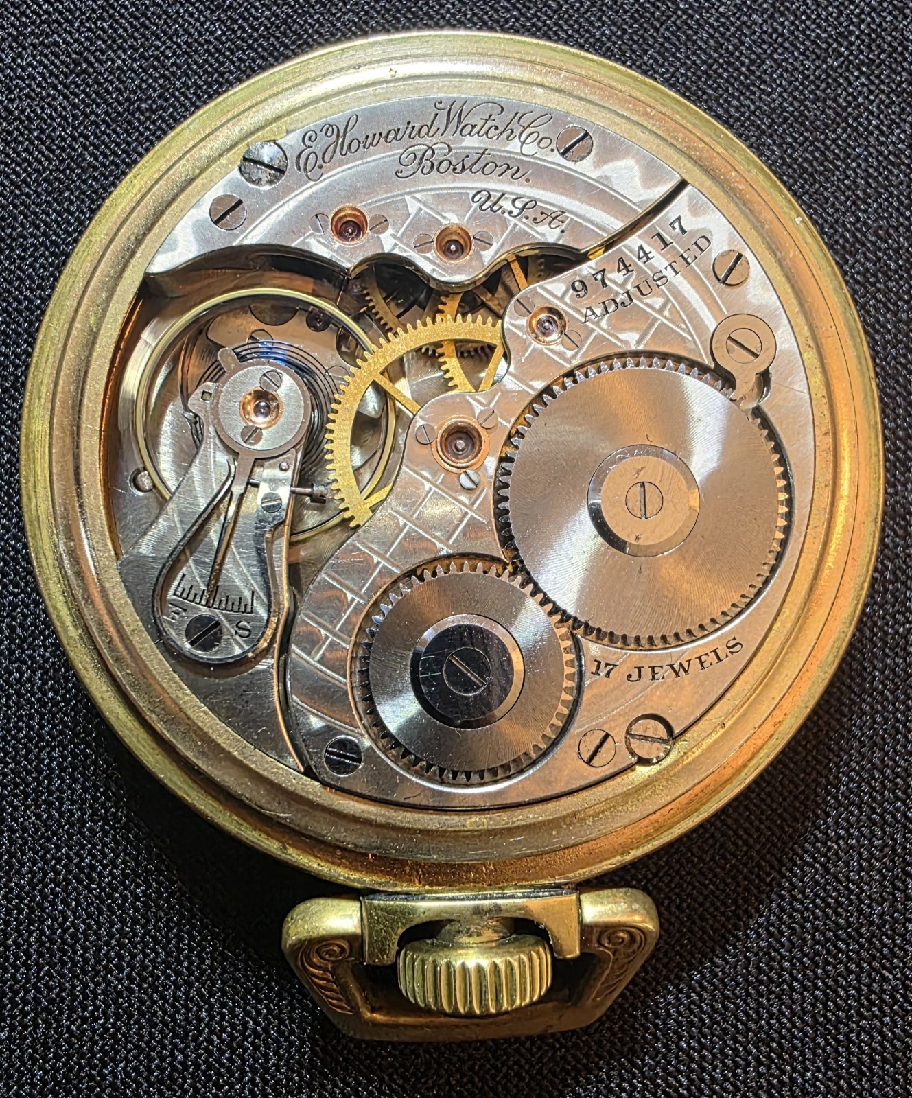 Howard Pocket Watch 16S 17J Checkerboard mvm’t pattern, Keystone base metal case