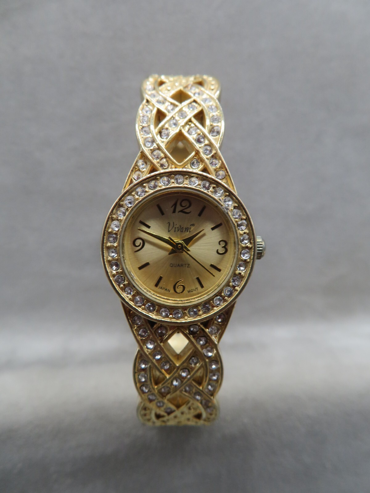Women’s Vivani Accutime Rhinestone & Gold Tone Hinge Band Watch New Battery