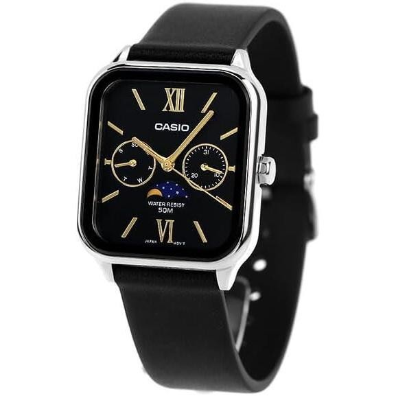 Casio Standard Moon Phase Analog Watch MTP M305L 1A2V Black Leather Band Black 3