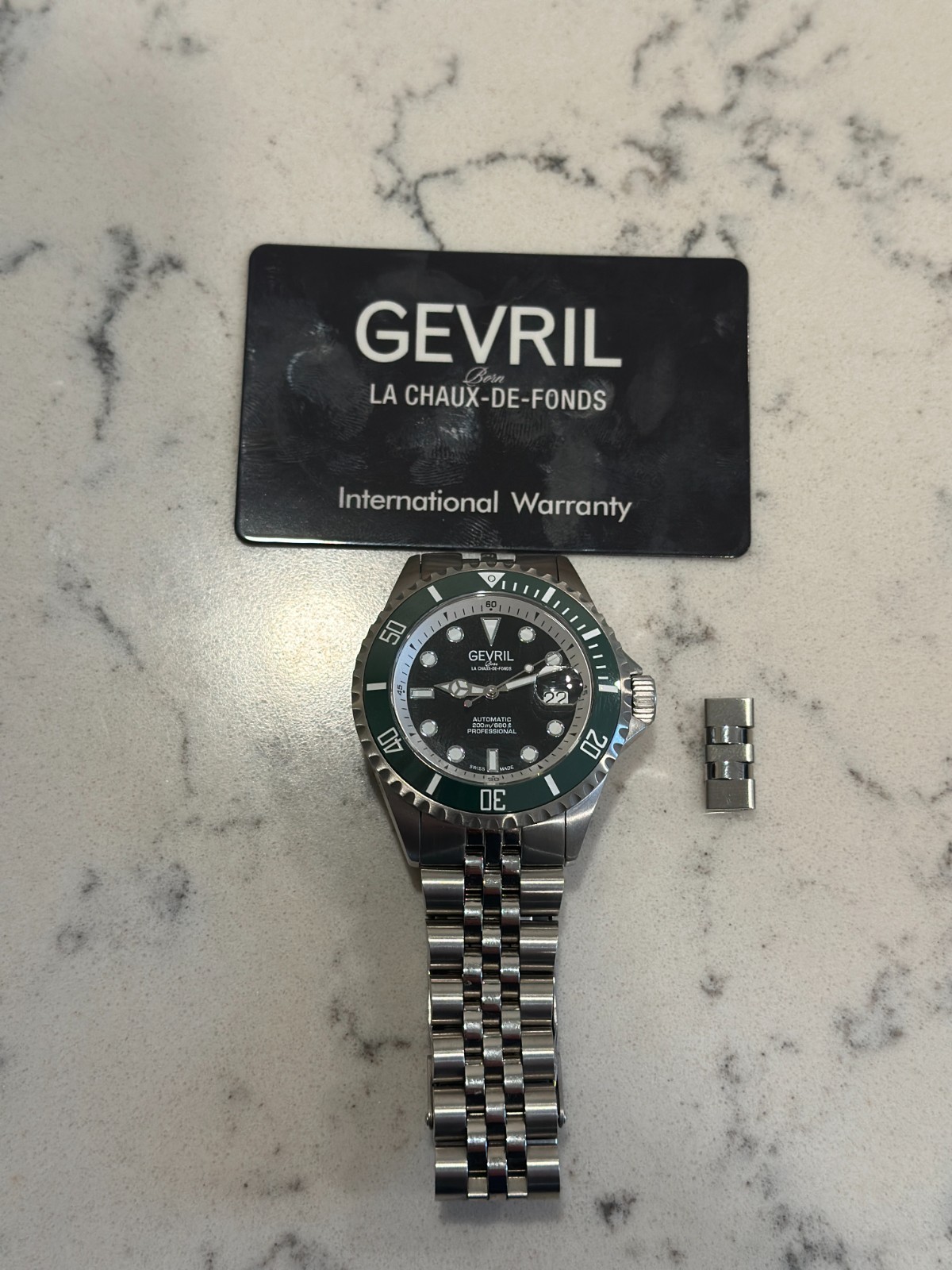 Gevril Men’s 4859B Wall Street Sellita “Starbucks” Green Ceramic Bezel Watch