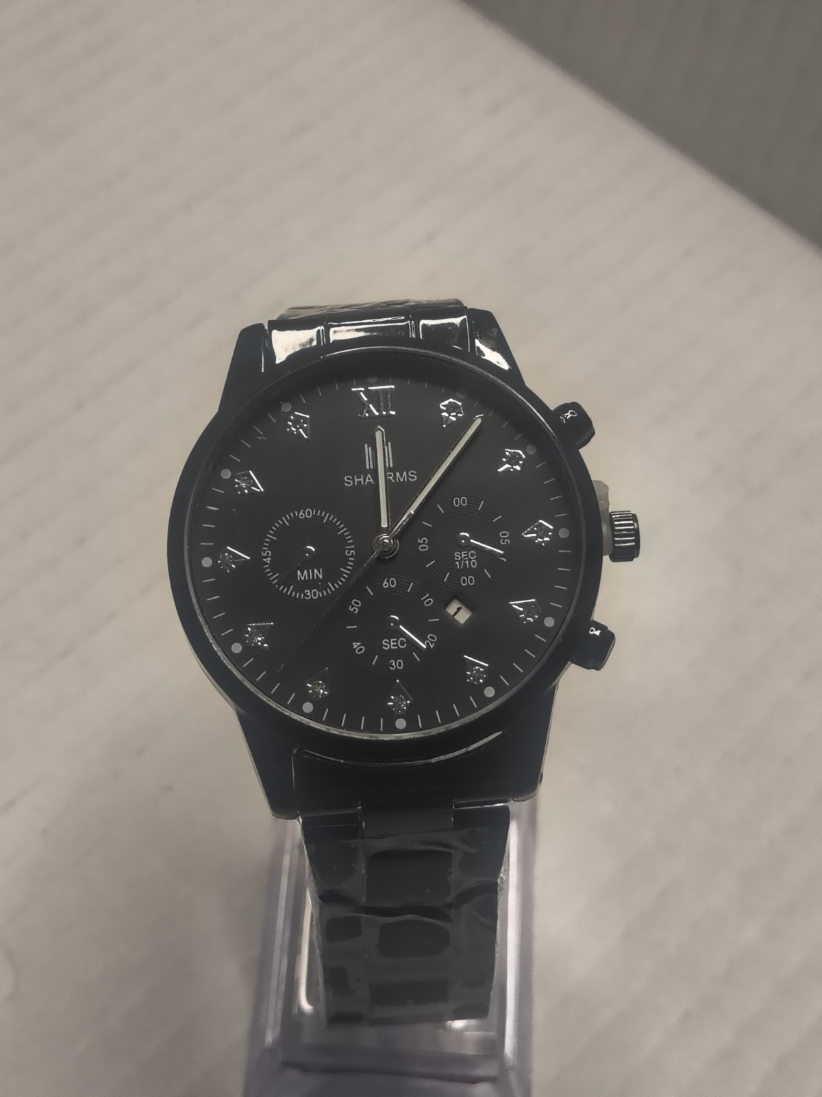 Shaarms Men’s Watch Black Metal Multi Dial Date New In Plastic New Battery