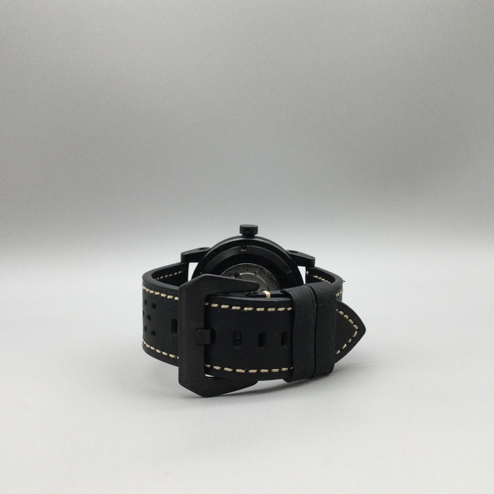 Zinvo Blade Mens Watch 49mm Black Dial Automatic Date Black Case Leather Strap