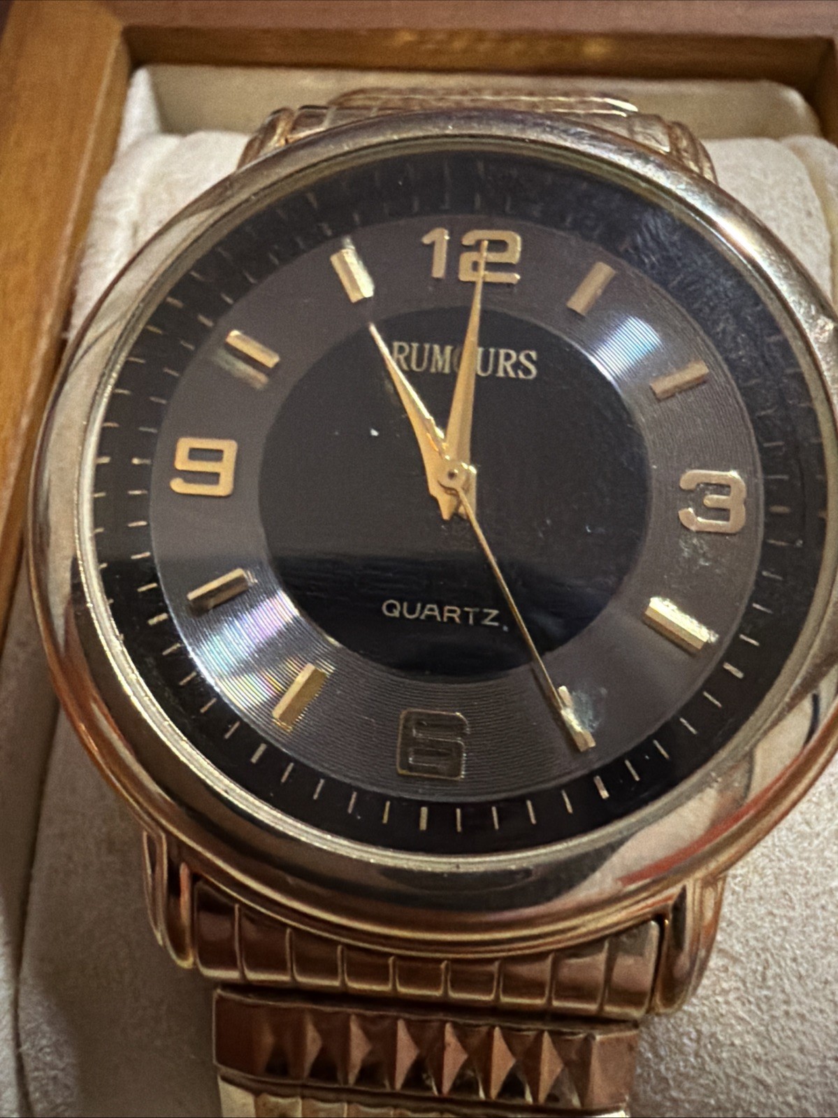 Rumours Black/Silver Dial Wrist Watch 30373 Gold Tone Band Needs New Battery