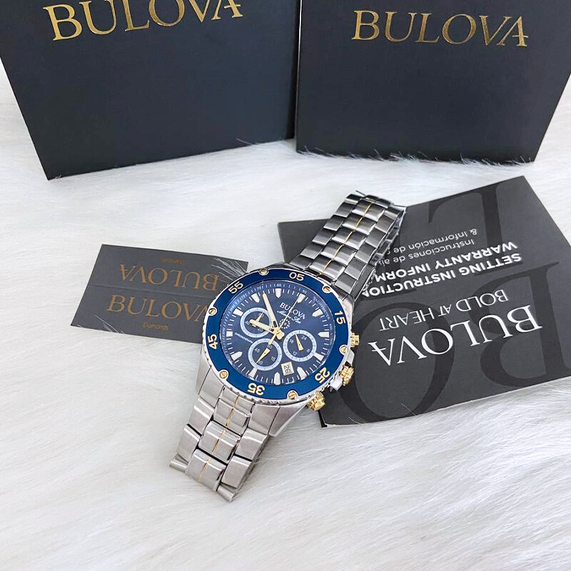 Men Bulova Classic Blue Marine Star Chronograph 98B400 Quartz Watch 7.5-8-8.5