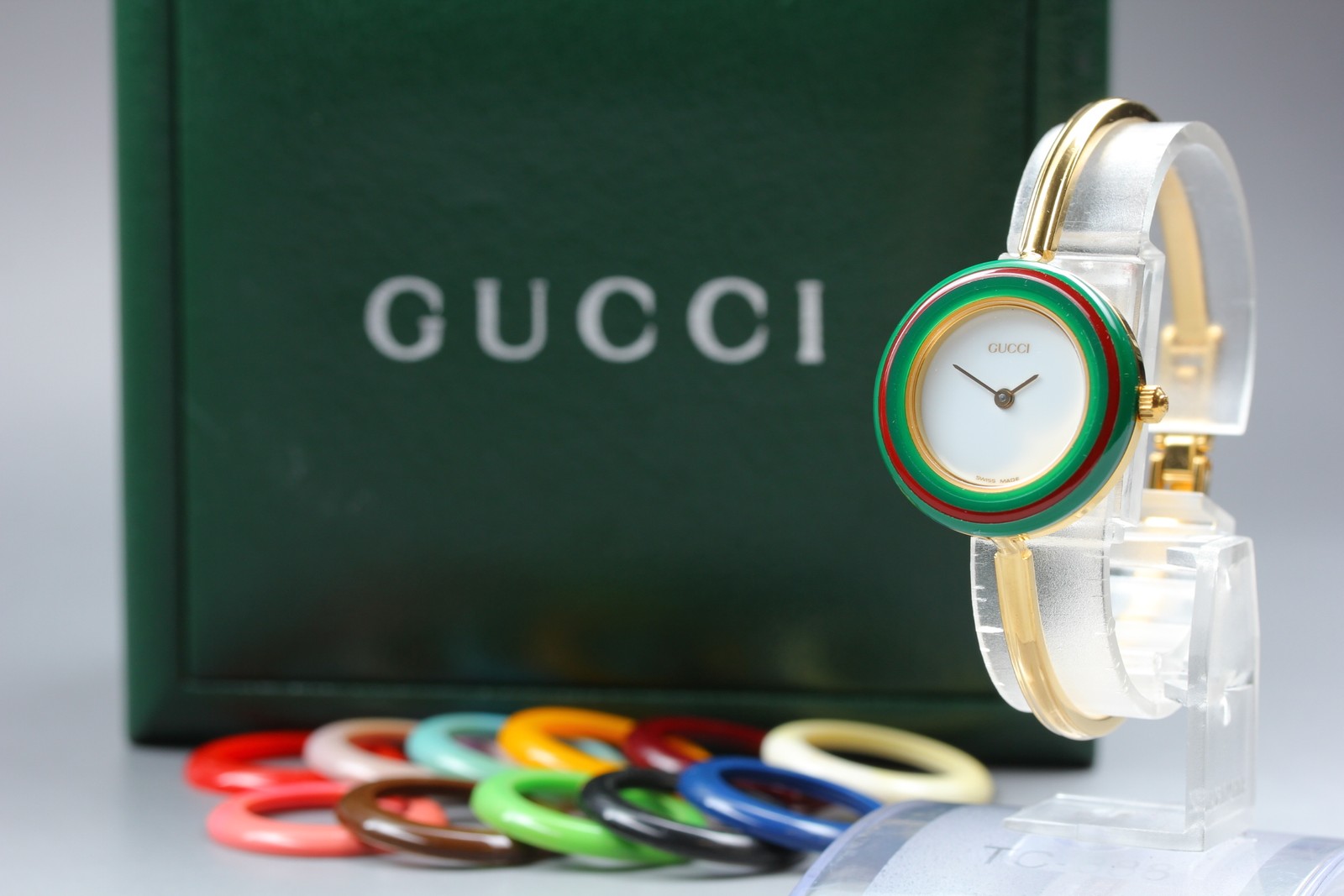 Near MINT GUCCI Change Bezel 11/12.2 12 Colors Qz Ladies Watch From JAPAN w/ Box
