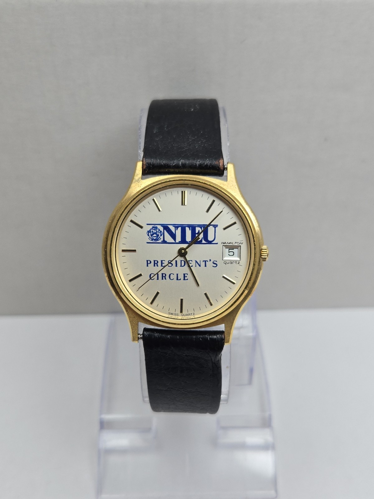 Hamilton 9812 NTEU Presidents Circle Swiss Quartz Date Watch New Battery Vintage