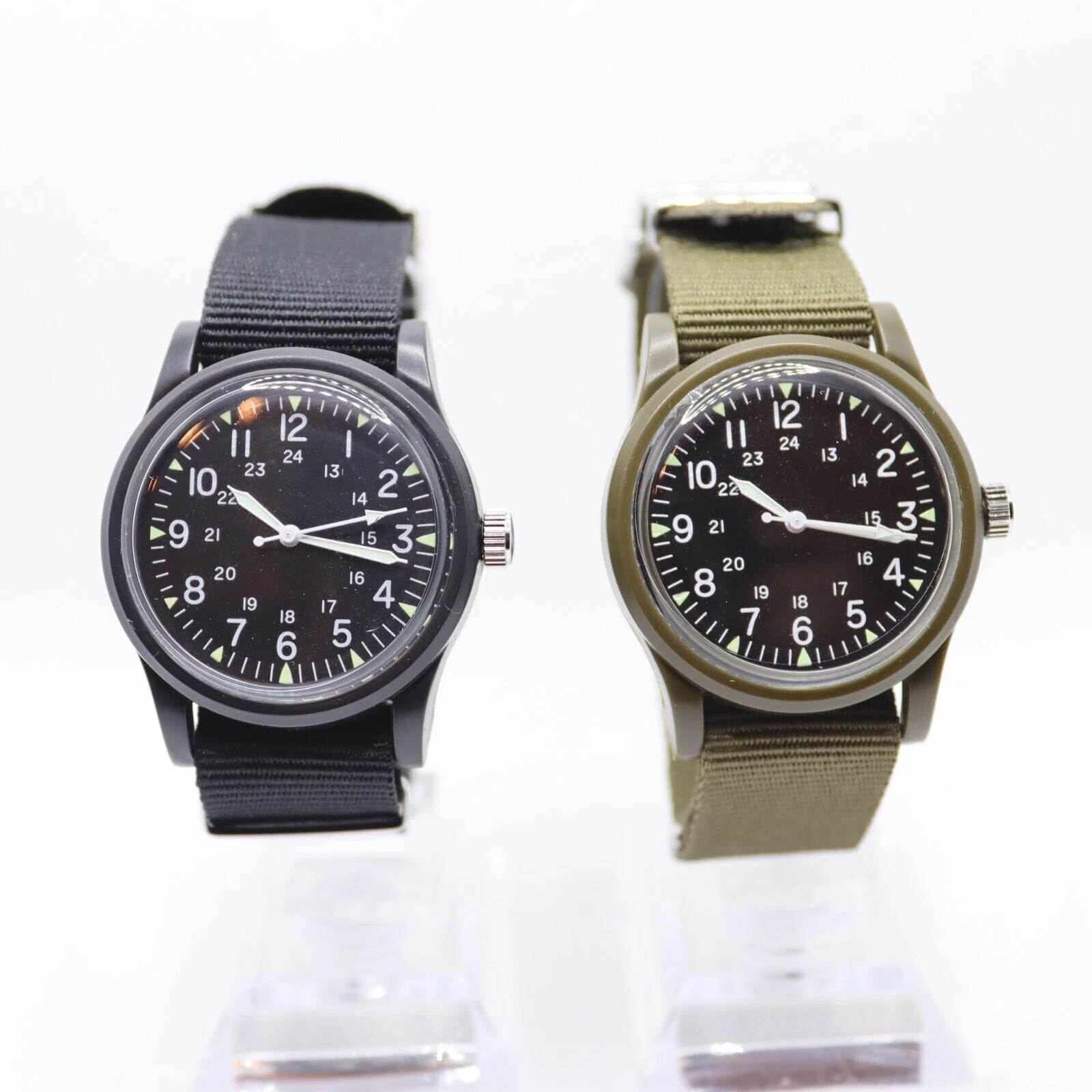Daiso Military Watch Set of 2 Olive & Black Hattori Seiko Movement fromJAPAN
