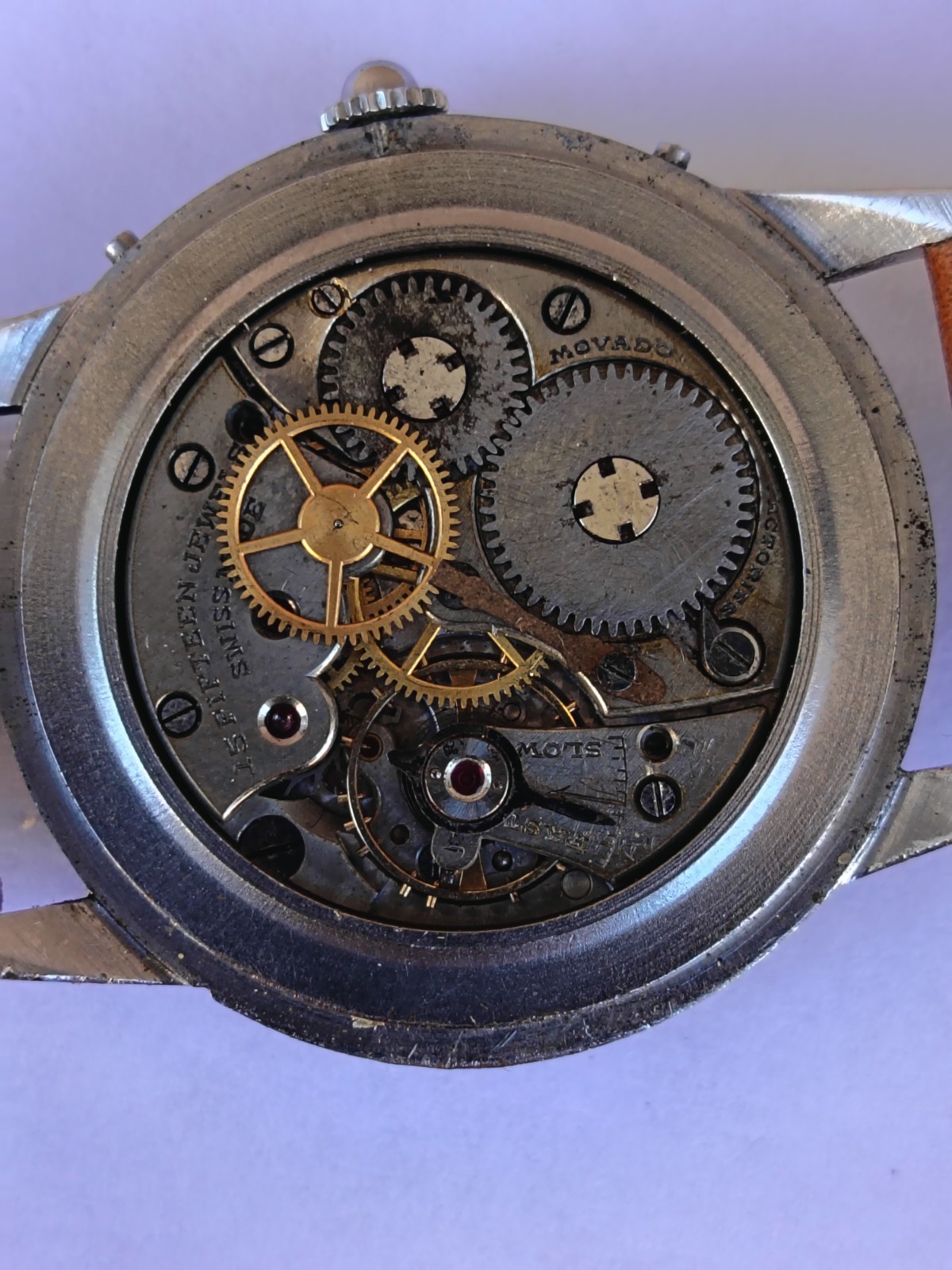 VINTAGE MOVADO TRIPLE DATE. MANUAL WIND. MULTICOLOUR DIAL. RUNNING