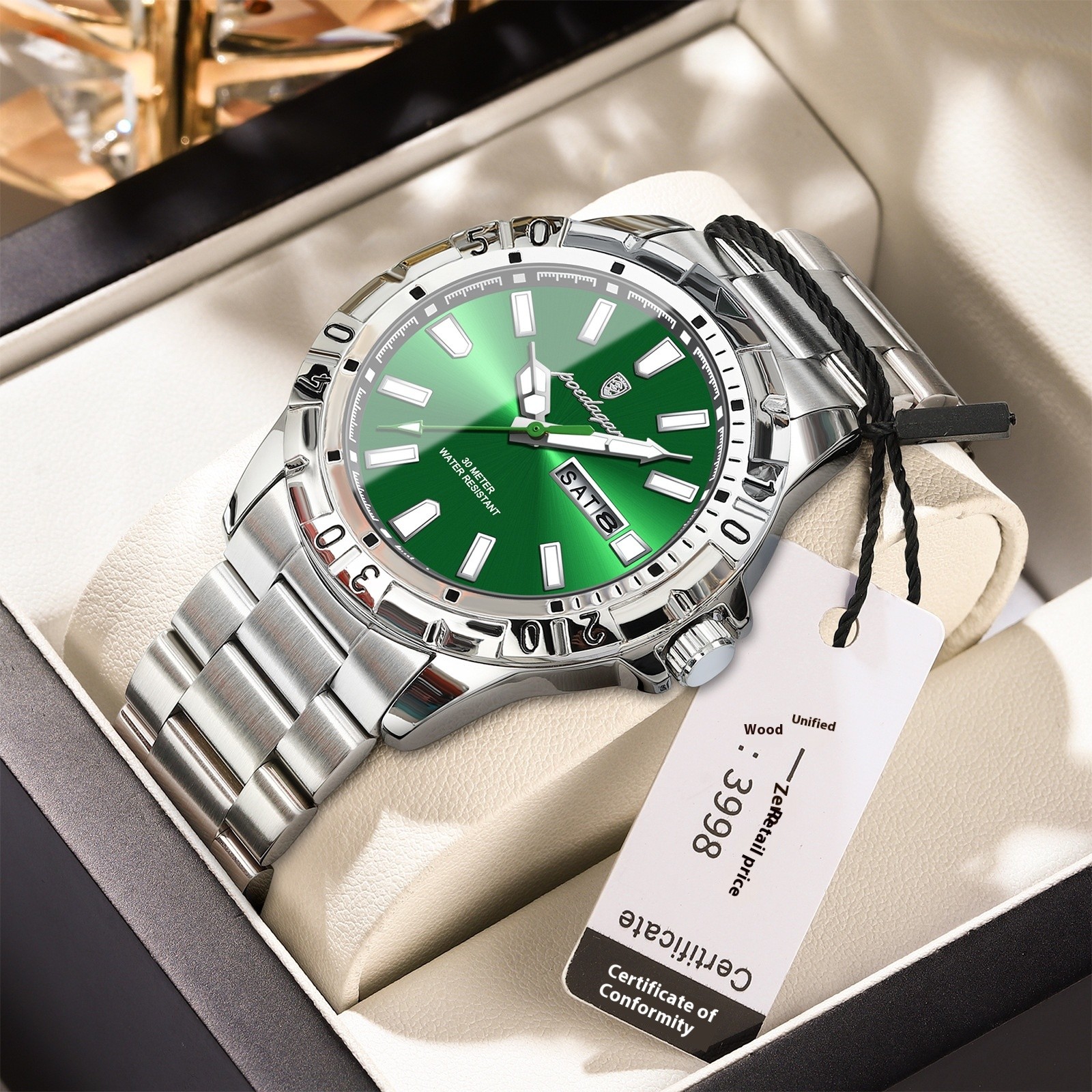 POEDAGAR Men’s Luxury Quartz Watch Stainless Steel Waterproof Luminous Date Week