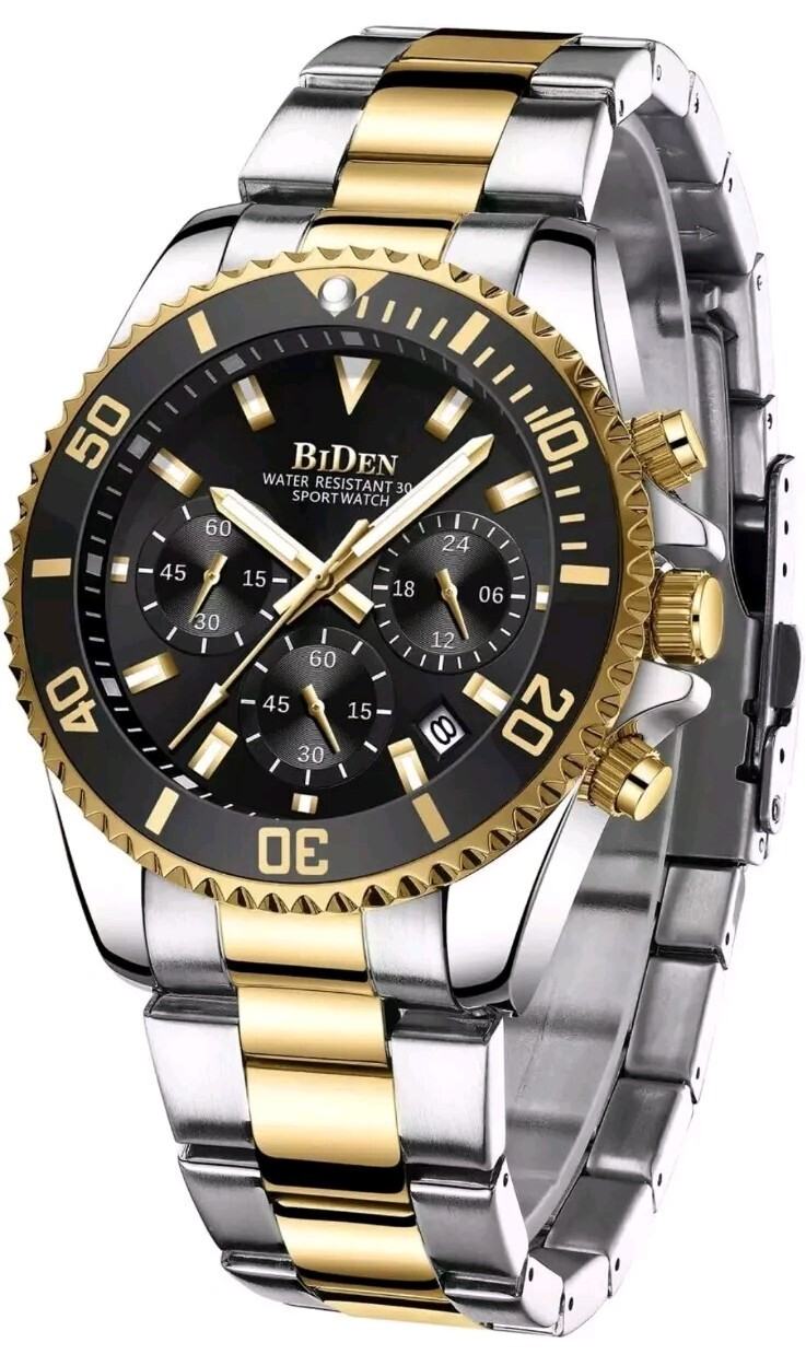 [New]Mens BiDen Chronograph Stainless Steel Analog Quartz Watch