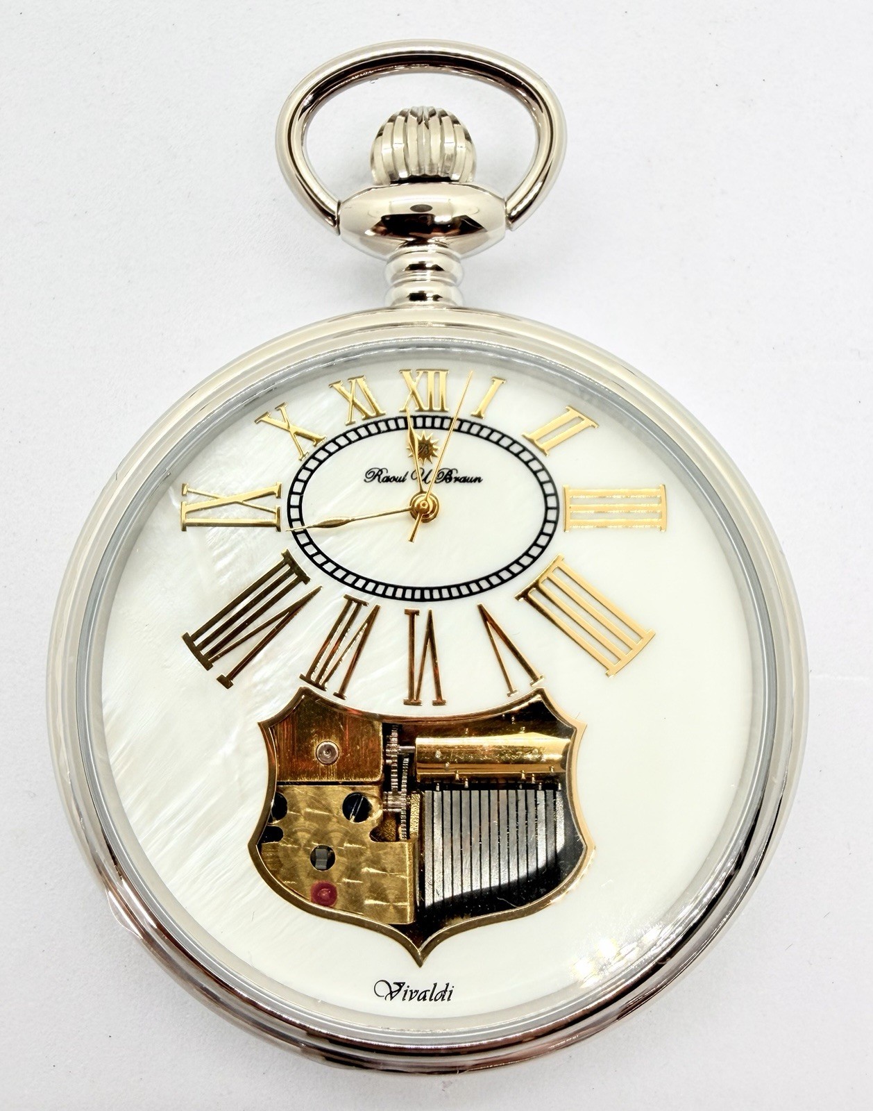 New Raoul U Braun Pocket Watch With Music Box 220 Limited Mother Of Pear Dial