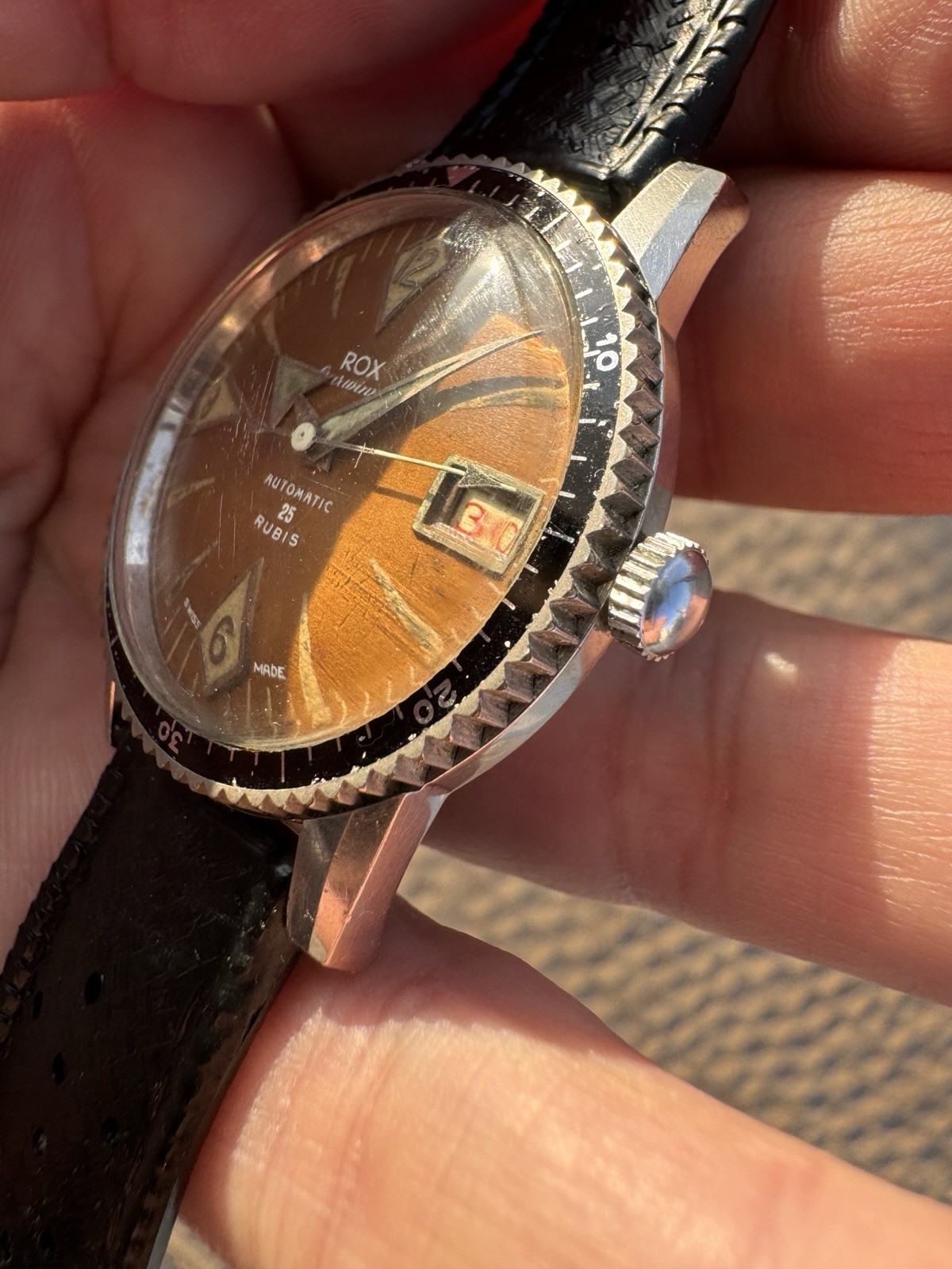 Skin Diver Rox Starwinner Automatic Rare Unique Chocolate Dial Vintage Watch