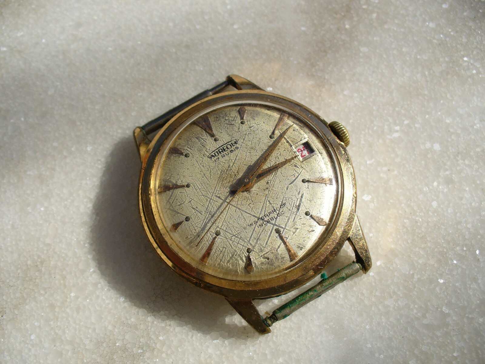 AUREOLE Waterproof Incabloc 34.5mm Red Date Screw Bottom Watch Works