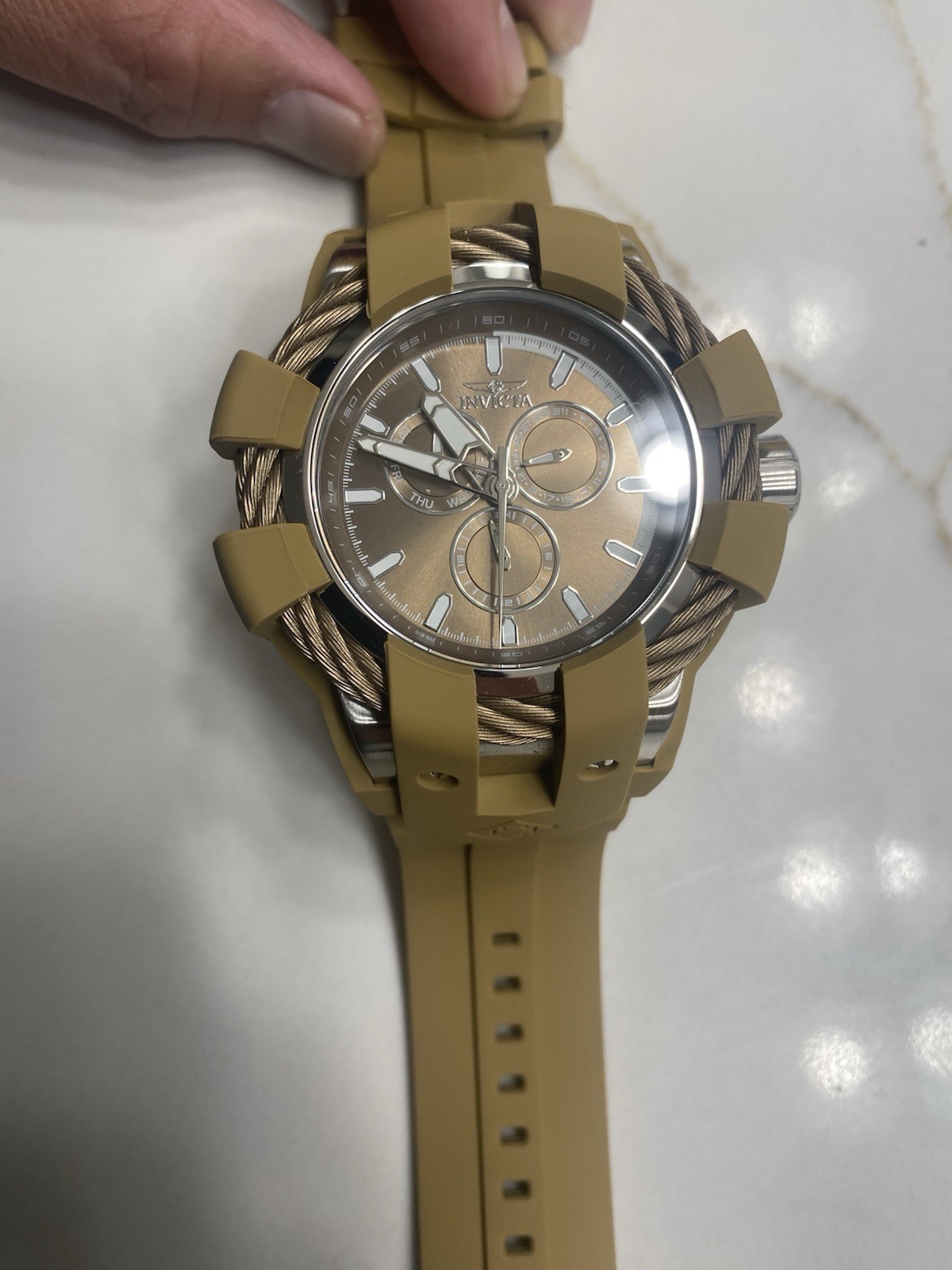 Invicta Bolt Shock 50mm Multi Dial Khaki Steel Tone Men’s Watch New In Box
