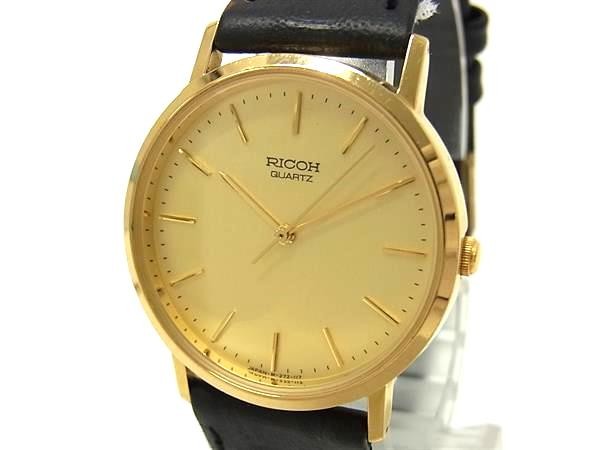 [A1R] Ricoh 272204 Gold Plated Case Black Leather Band Quartz Watch [t2w]