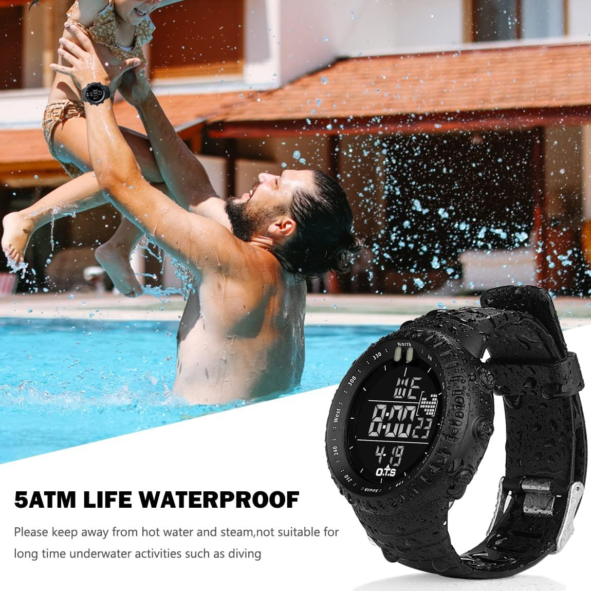 PALADA Men’S Digital Sports Watch Waterproof Tactical Watch with LED Backlight W