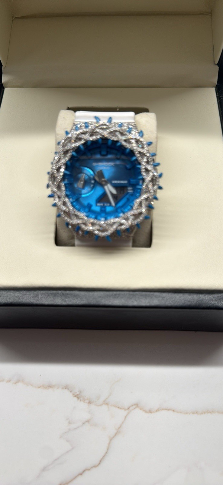 Blue Dial White Moissanite FlawLess G-Shock Ga-2100HC-2A Watch Iced Bezel Mod