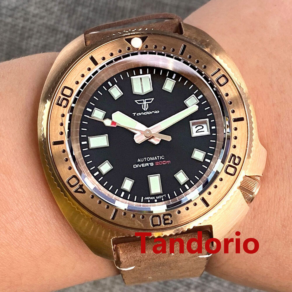 44mm Tandorio Mother of pearl Solid Full Cusn8 Bronze NH35A 20ATM Men Watch Date