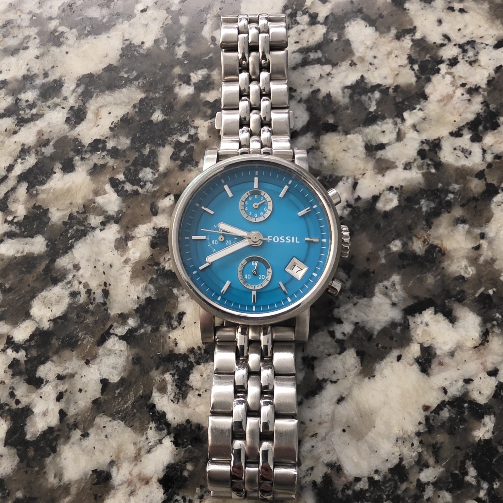 RARE Women’s Fossil BOYFRIEND CHRONO watch STAINLESS TURQUOISE