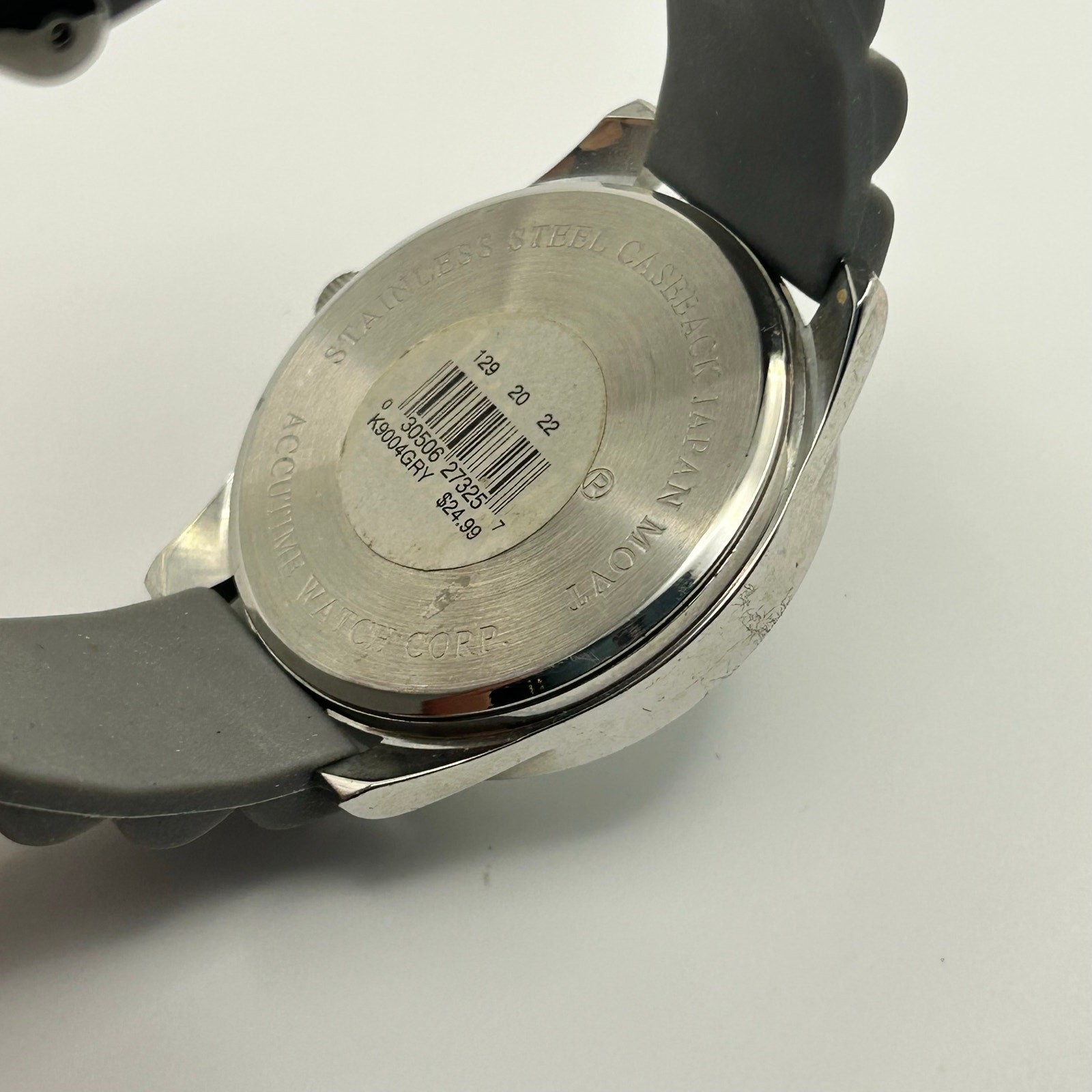 Vivani Silver Tone Dial Round Crystal Accent Case Gray Silicone Band Watch