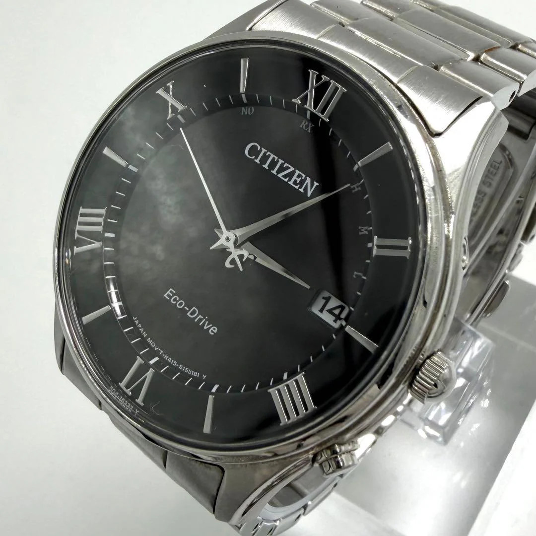 CITIZEN H415-S112907 Eco-Drive Quartz Silver 1.50in Black Dial Watch