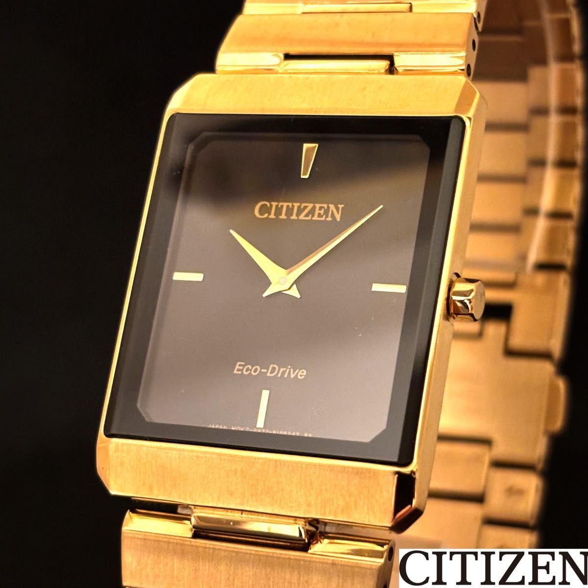 Citizen Eco Drive Gold Rectangular Watch Black Dial 28mm 20cm7.9in Wrist Working