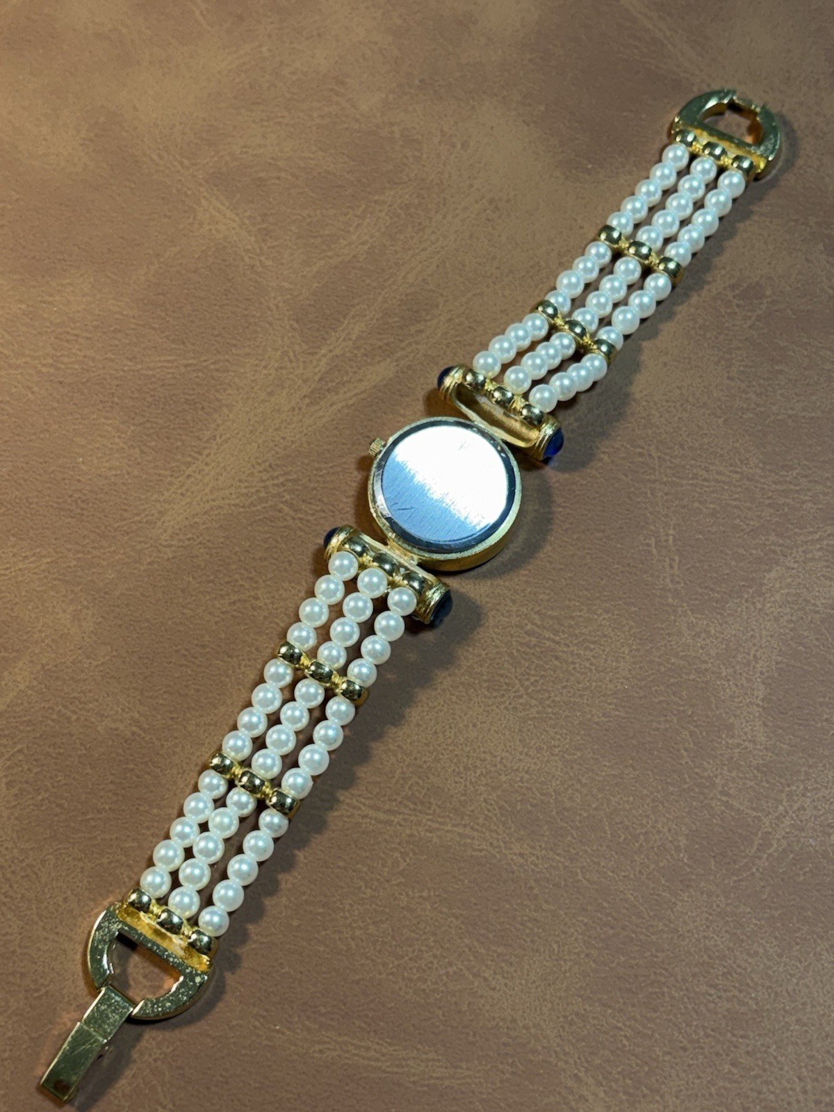 Pierre Jacquard Women Faux Gemmed Beaded Ladies Gold Tone Quartz Watch