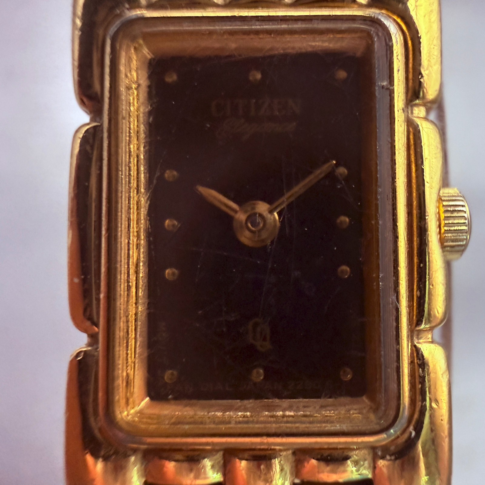 Citizen Elegance CQ Tank Watch Women 14mm Black Dial Gold Tone 2250-S04972 VTG