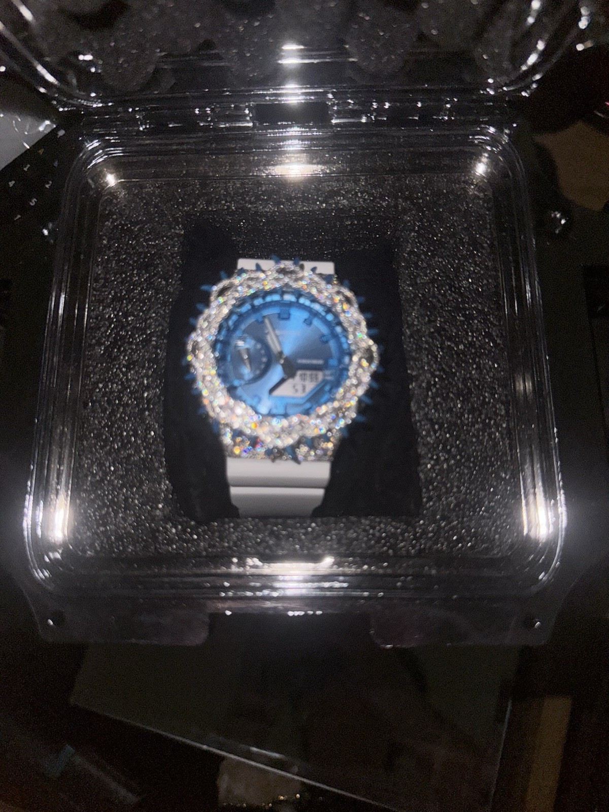 Blue Dial White Moissanite FlawLess G-Shock Ga-2100HC-2A Watch Iced Bezel Mod
