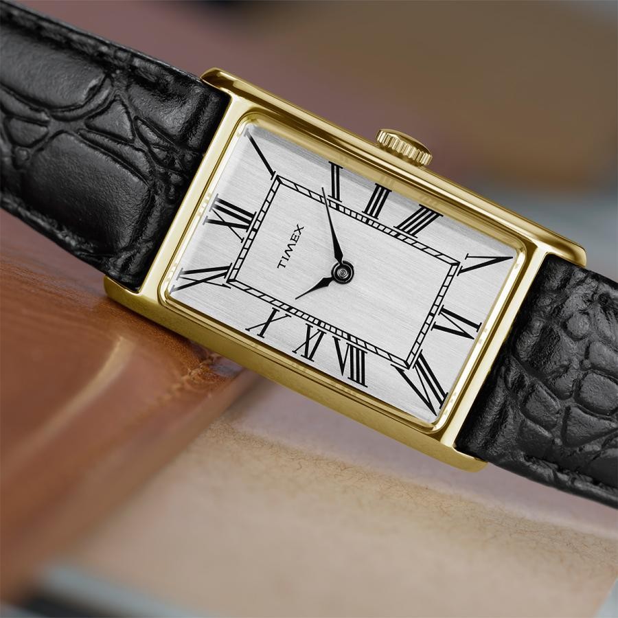 Timex 1976 Lexington Reissue TW2Y56200 Gold Tank Roman Leather Men Watch New