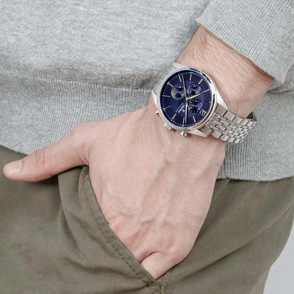 Festina F202853 Mens Silver Stainless Steel Blue Analog Dial Quartz Watch 41.5mm