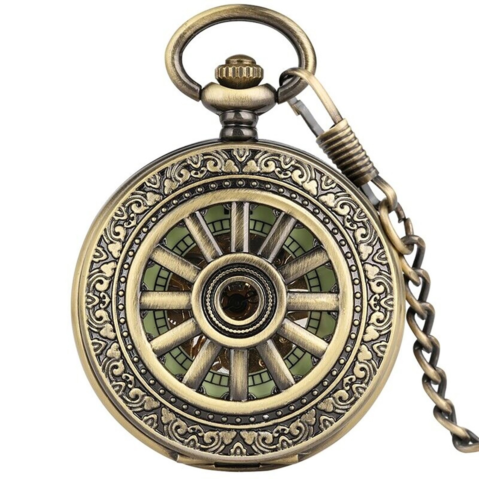 1 PC Vintage Mens Hand Winding Mechanical Movement Skeleton Pocket Watch