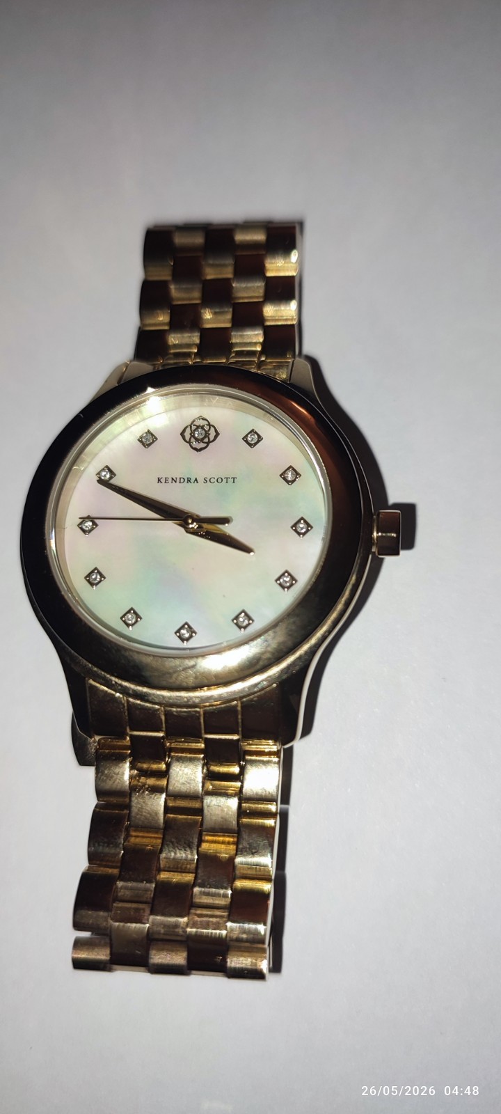 KENDRA SCOTT Women’s Gold Mother of Pearl Dial and Rhinestone Elegant Luxury Watch